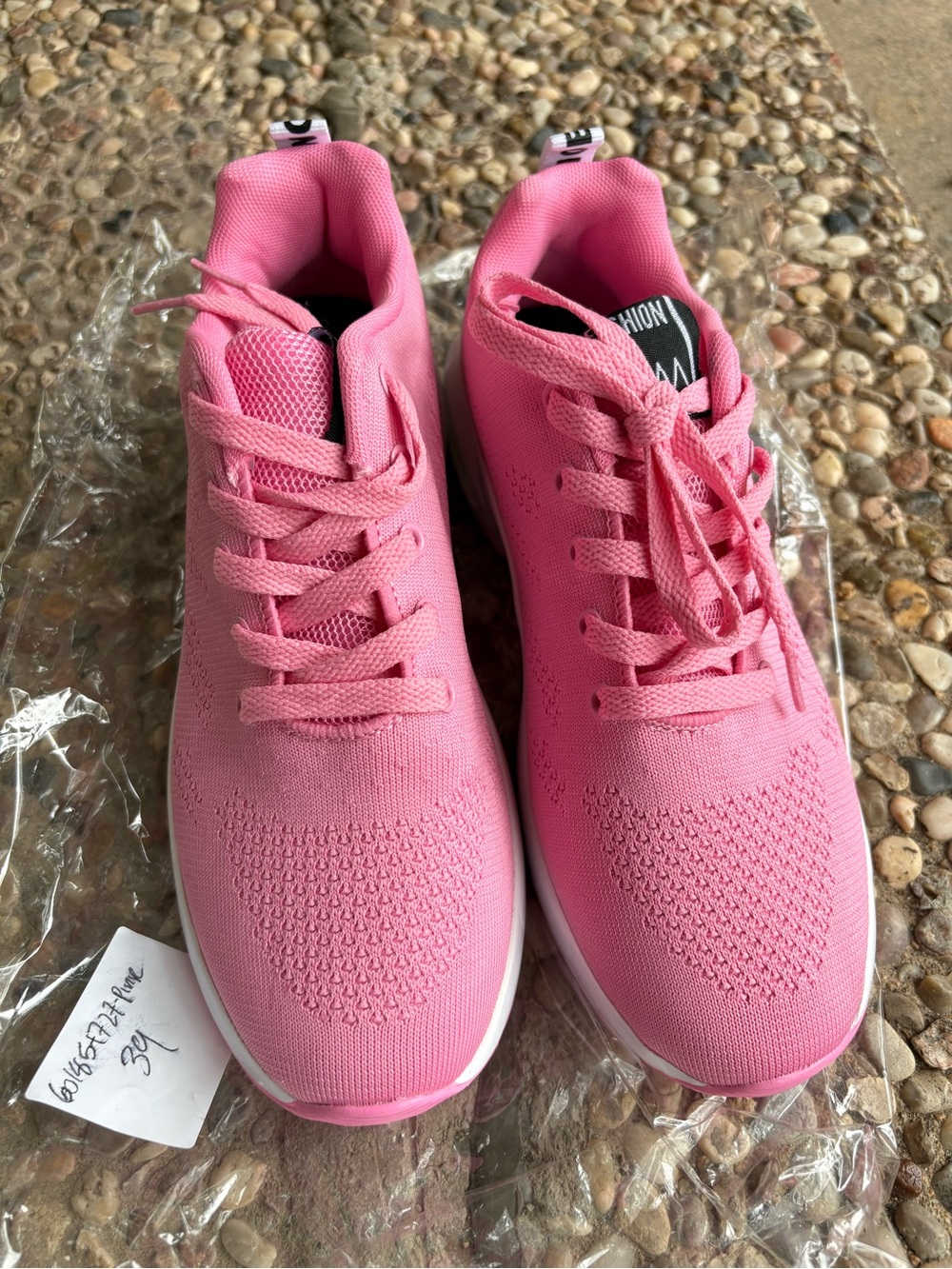 Women's Pink Knit Lace-Up Athletic Sneakers